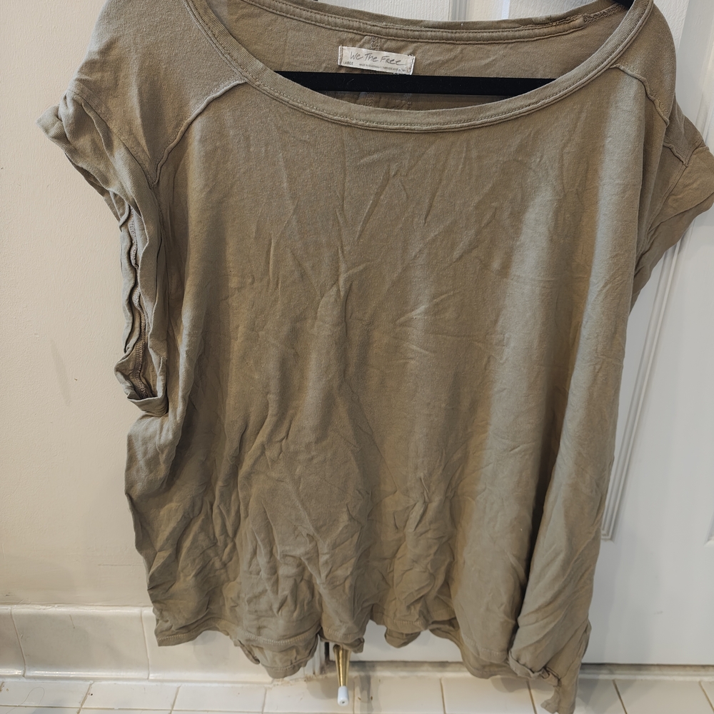Free People Khaki Short Sleeve Top